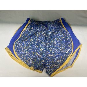 Womens NIKE Blue Yellow Splatter Performance Running Dri Fit Shorts Size S